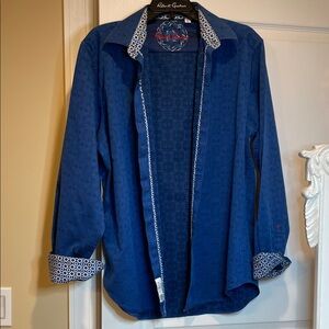 Robert Graham Blue Geometric Shirt with Embroidered Detail